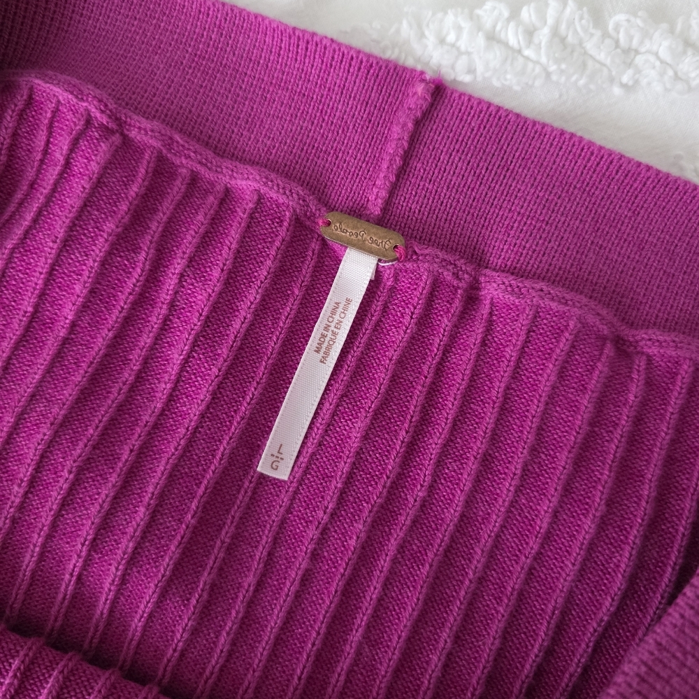 Free People Ribbed Sweater Midi Skirt Womens L Preppy Boho Pink Fuchsia - Picture 7 of 8